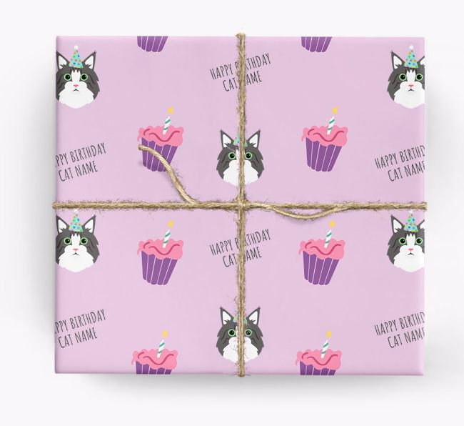 'Happy Birthday - Cupcakes' - Personalised {breedFullName} Wrapping Paper